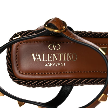 Valentino Garavani Calfskin Rockstud Torchon Espadrille 25/115mm Wedge Sandals 40 Cuoio 7 of 8
