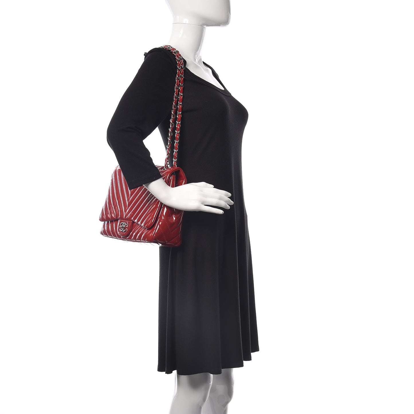 Patent Chevron Quilted Jumbo Single Flap Red