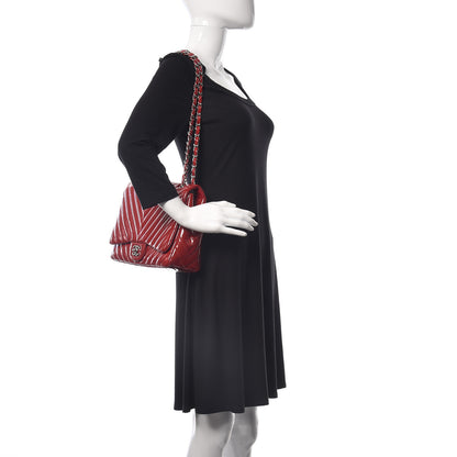 Chanel Patent Chevron Quilted Jumbo Single Flap Red 2 of 10