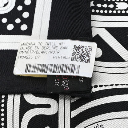 Hermes Silk Balade En Berline Bandana Scarf 70 Black White 3 of 3