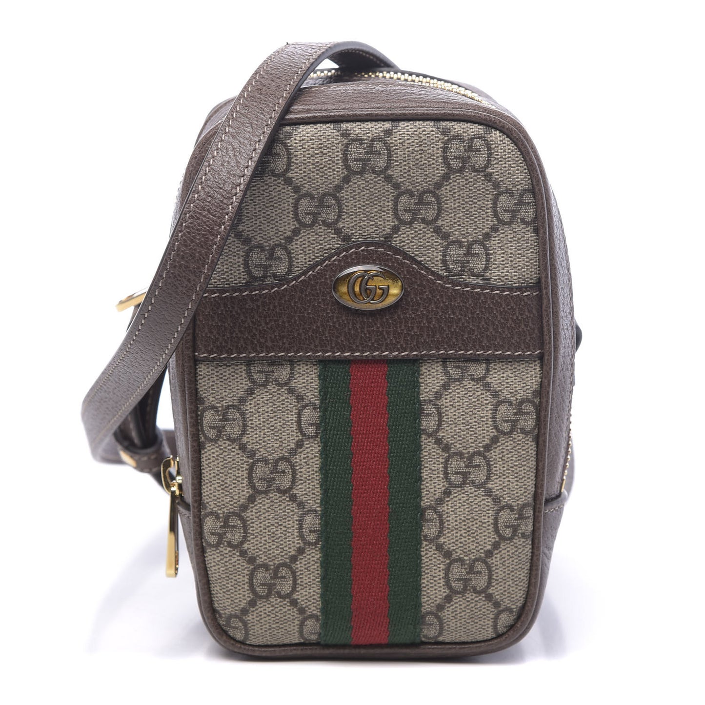 GG Supreme Monogram Web Mini Ophidia Double Zip Crossbody Bag Beige New Acero