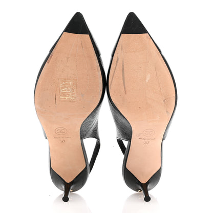 Chanel Goatskin Cap Toe CC Slingback Pumps 37 Black 6 of 12