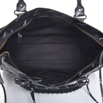 Balenciaga Veau Allover Logo Classic Hardware City Black White 6 of 8