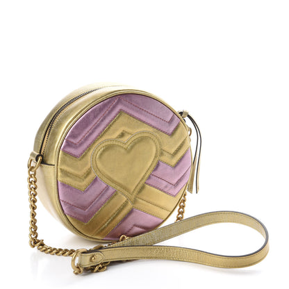 Gucci Metallic Calfskin Matelasse Mini GG Marmont Round Shoulder Bag Gold Pink 3 of 10