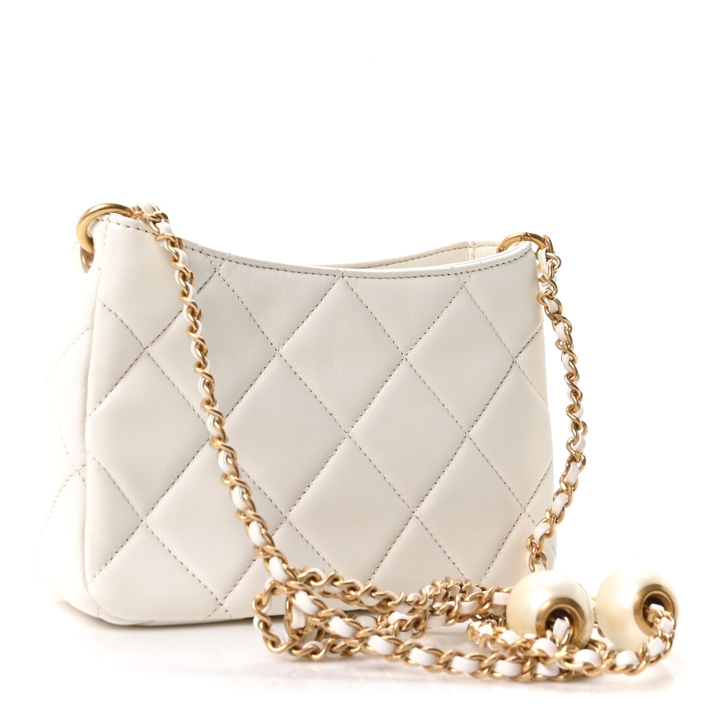 Lambskin Quilted Mini Pearl Crush Hobo White