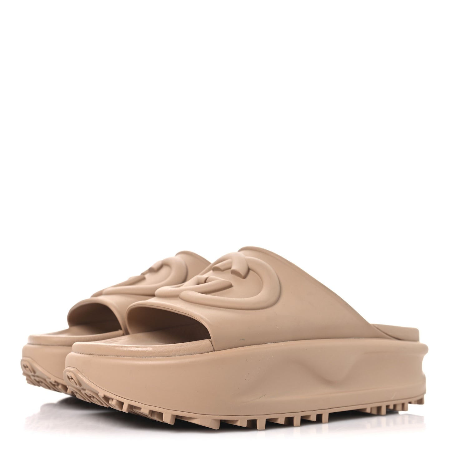 Soft Rubber Womens Interlocking G Platform 42mm Slide Sandals 38 Vintage Camel
