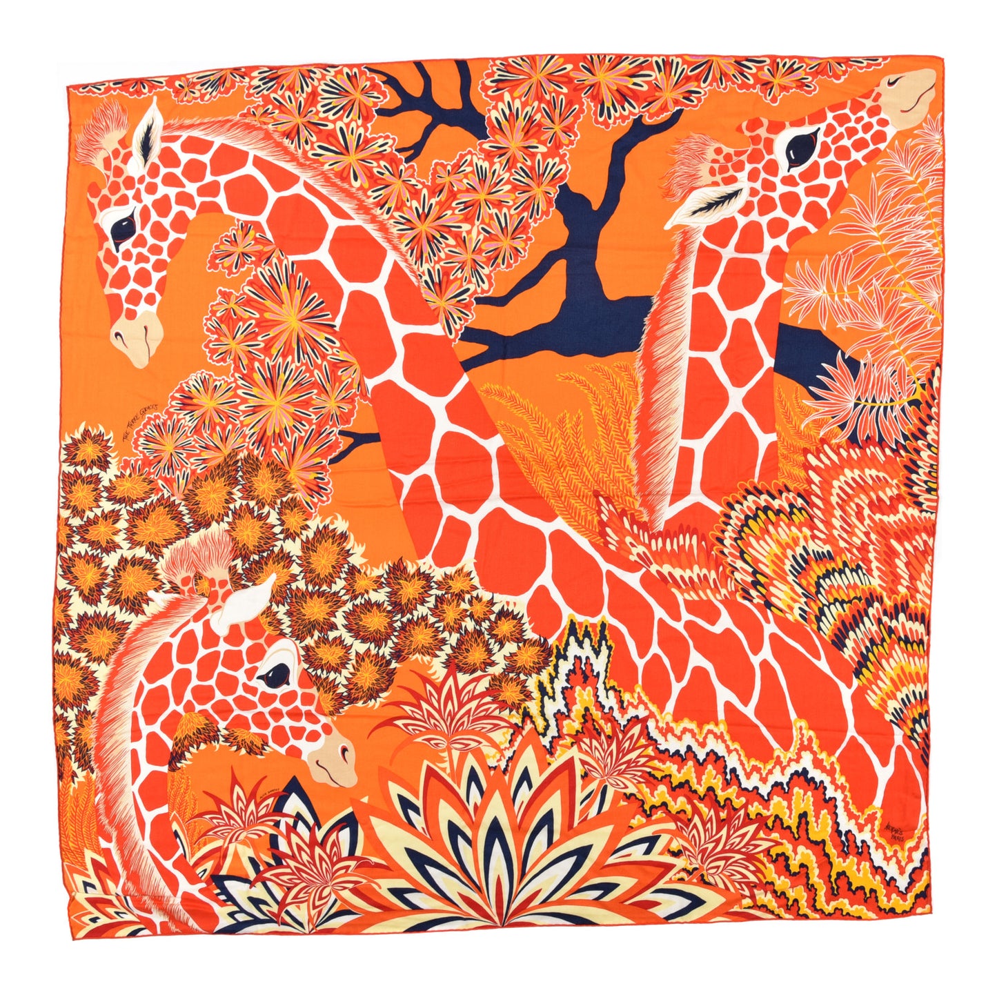 Cashmere Silk Three Graces Shawl 140 Orange Capucine Marine