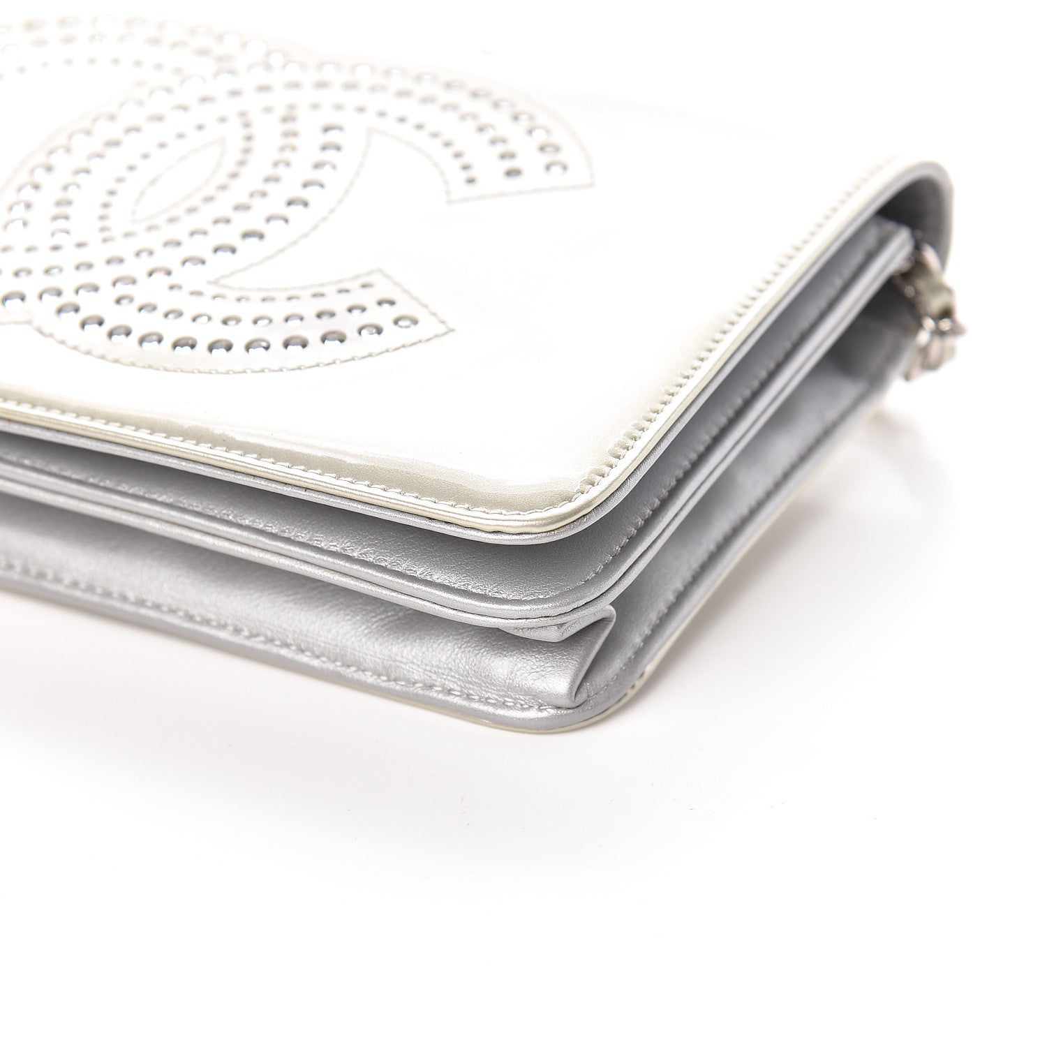 Chanel Patent Strass Wallet On Chain WOC Silver 10 of 12