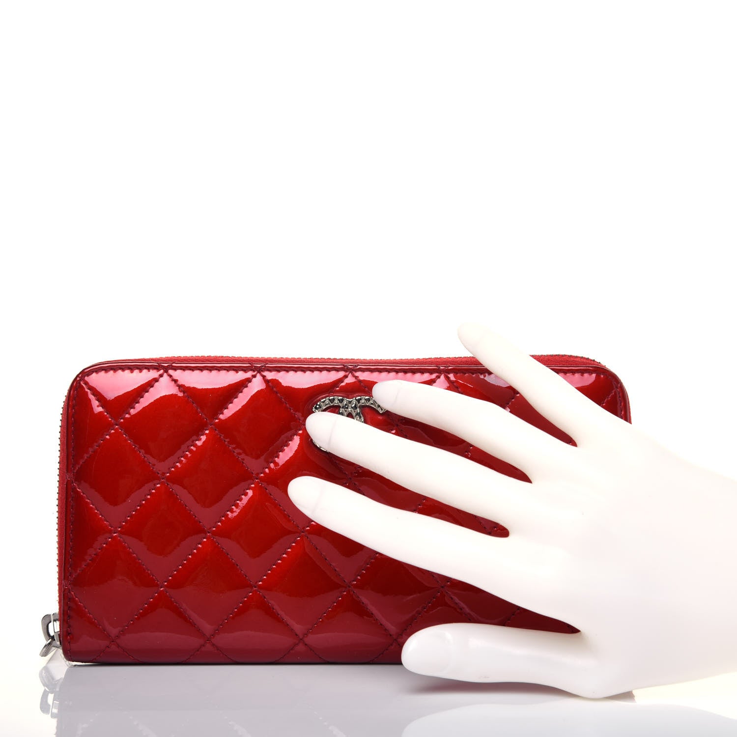 Chanel Patent Quilted Brilliant Zip Around Wallet Red 2 of 12