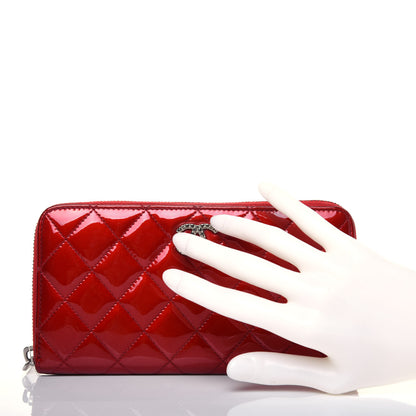 Chanel Patent Quilted Brilliant Zip Around Wallet Red 2 of 12