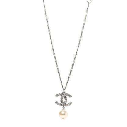 Chanel Crystal Pearl Twisted CC Drop Necklace Silver 1 of 4
