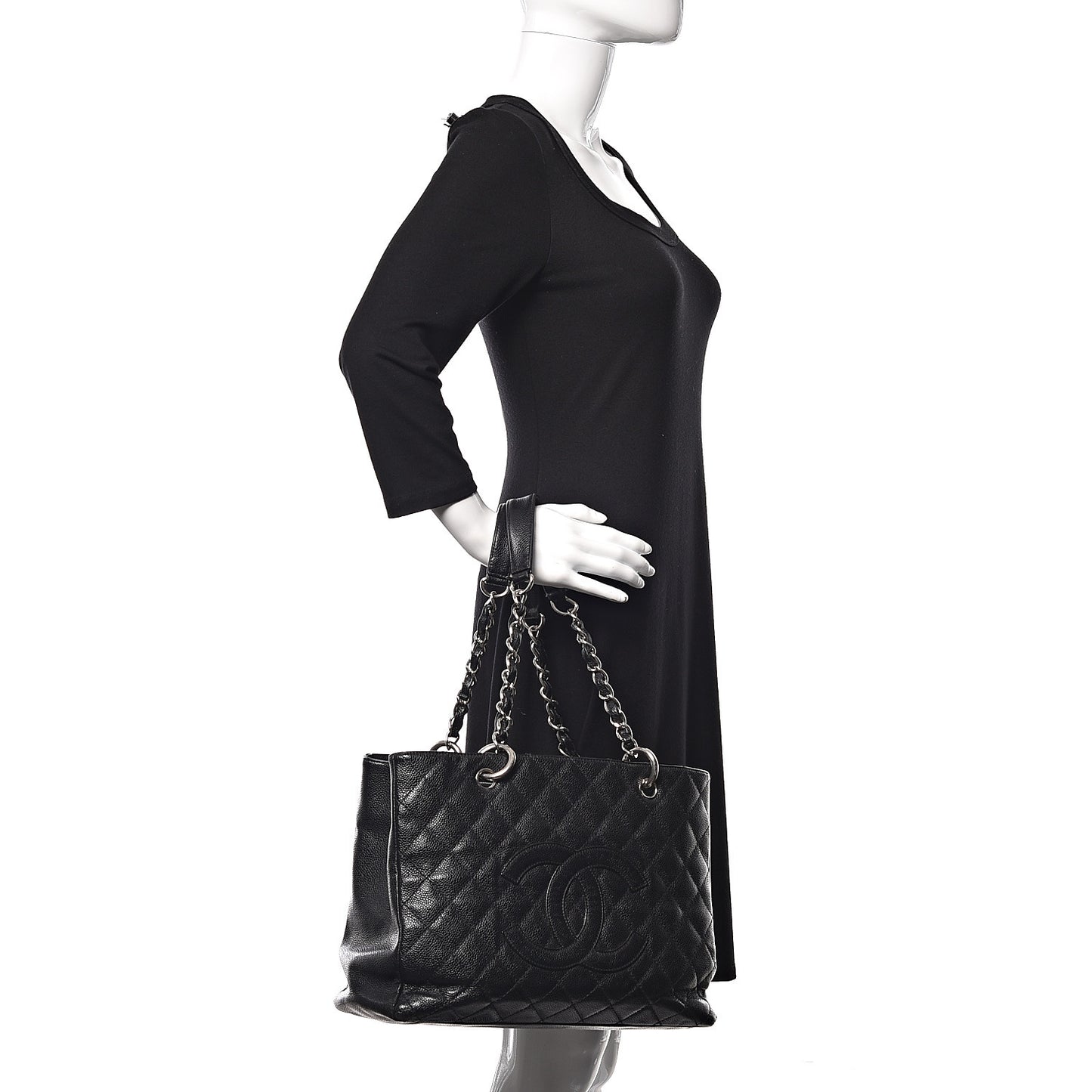 Caviar Quilted Grand Shopping Tote GST Black