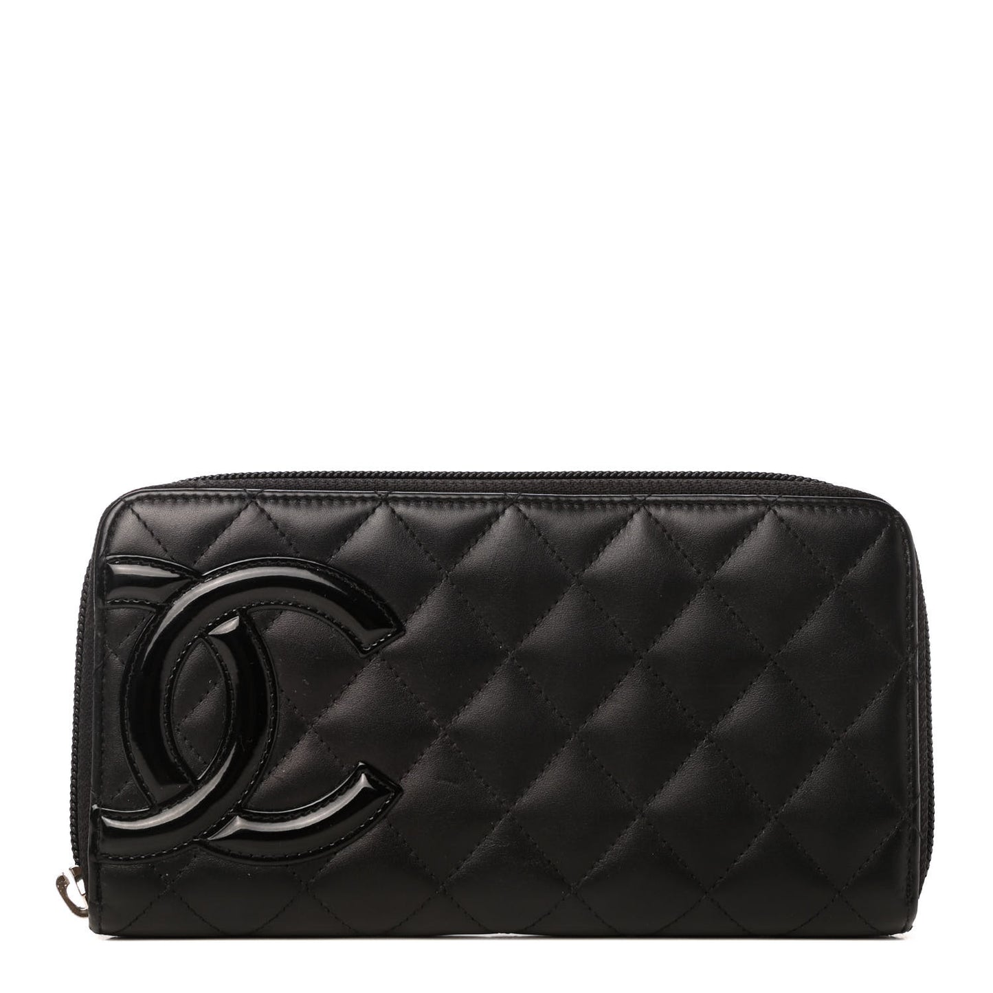 Calfskin Quilted Cambon Large Gusset Zip Around Wallet Black