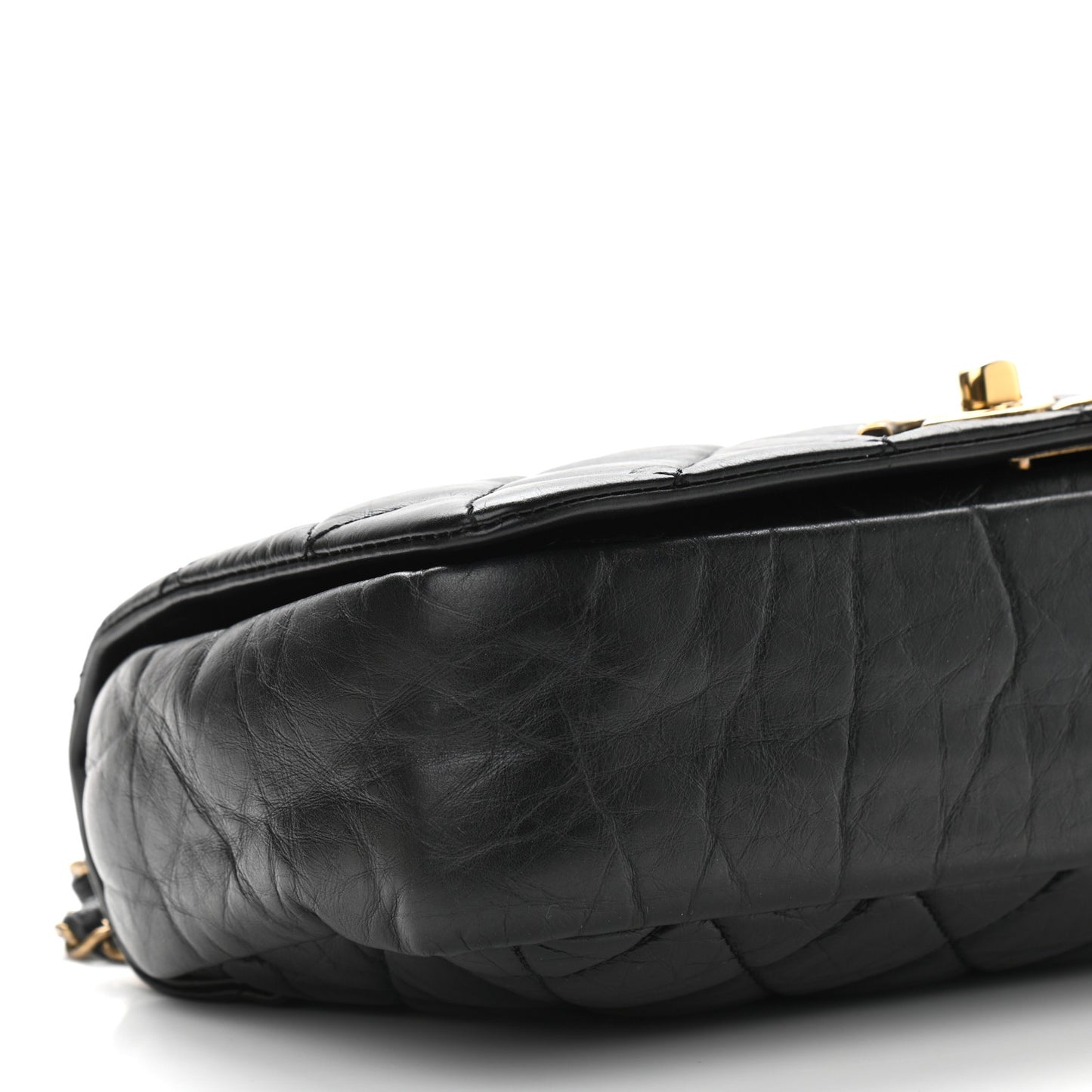 Aged Calfskin Quilted Small Pondichery Flap Black