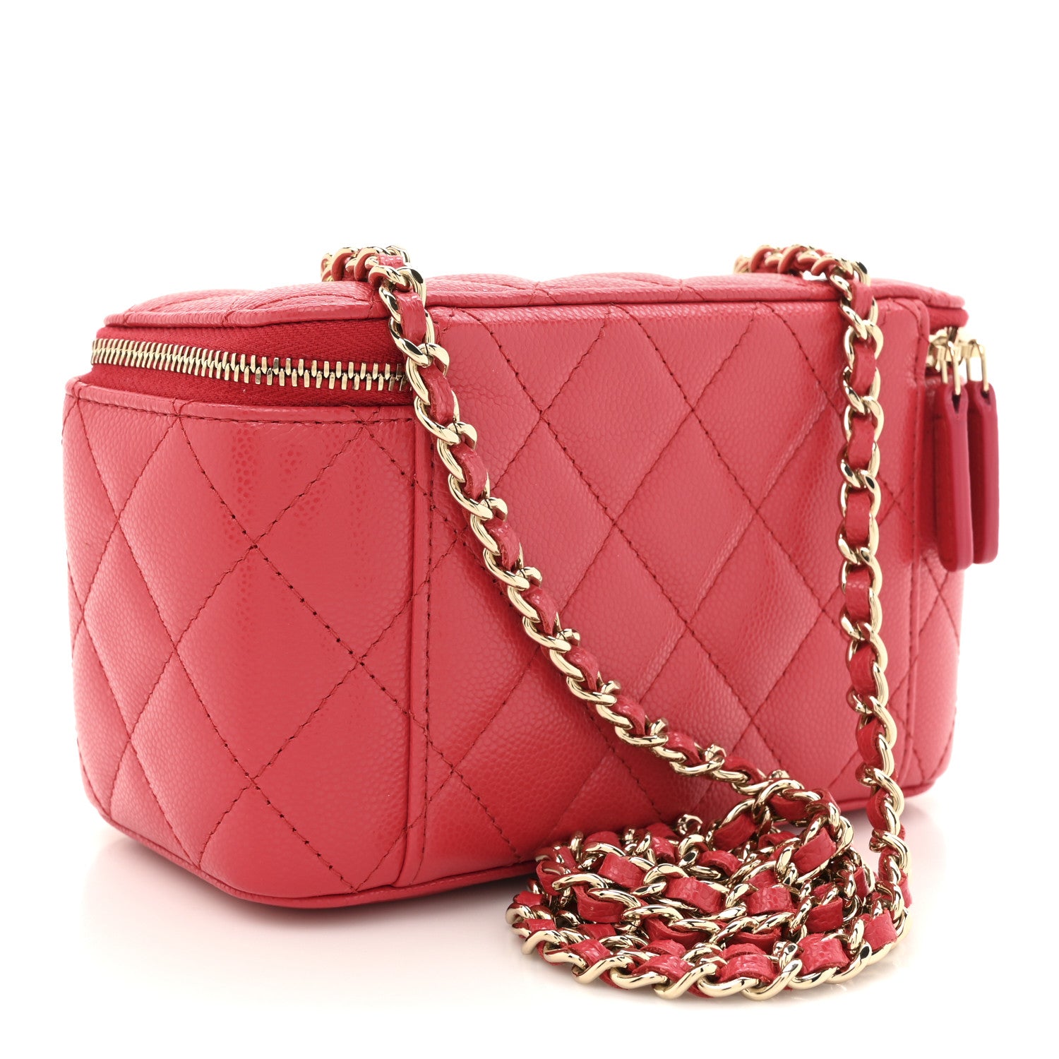 Chanel Caviar Quilted Small Vanity Case With Chain Red 3 of 11