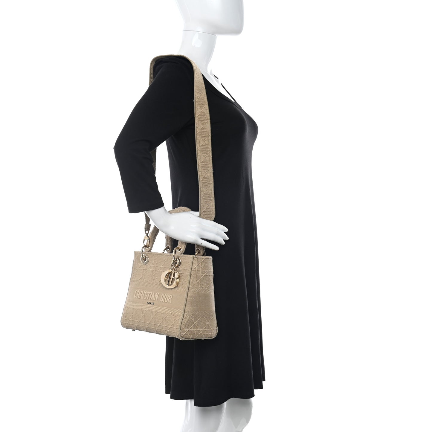 Canvas Embroidered Cannage Medium Lady D-Lite Beige