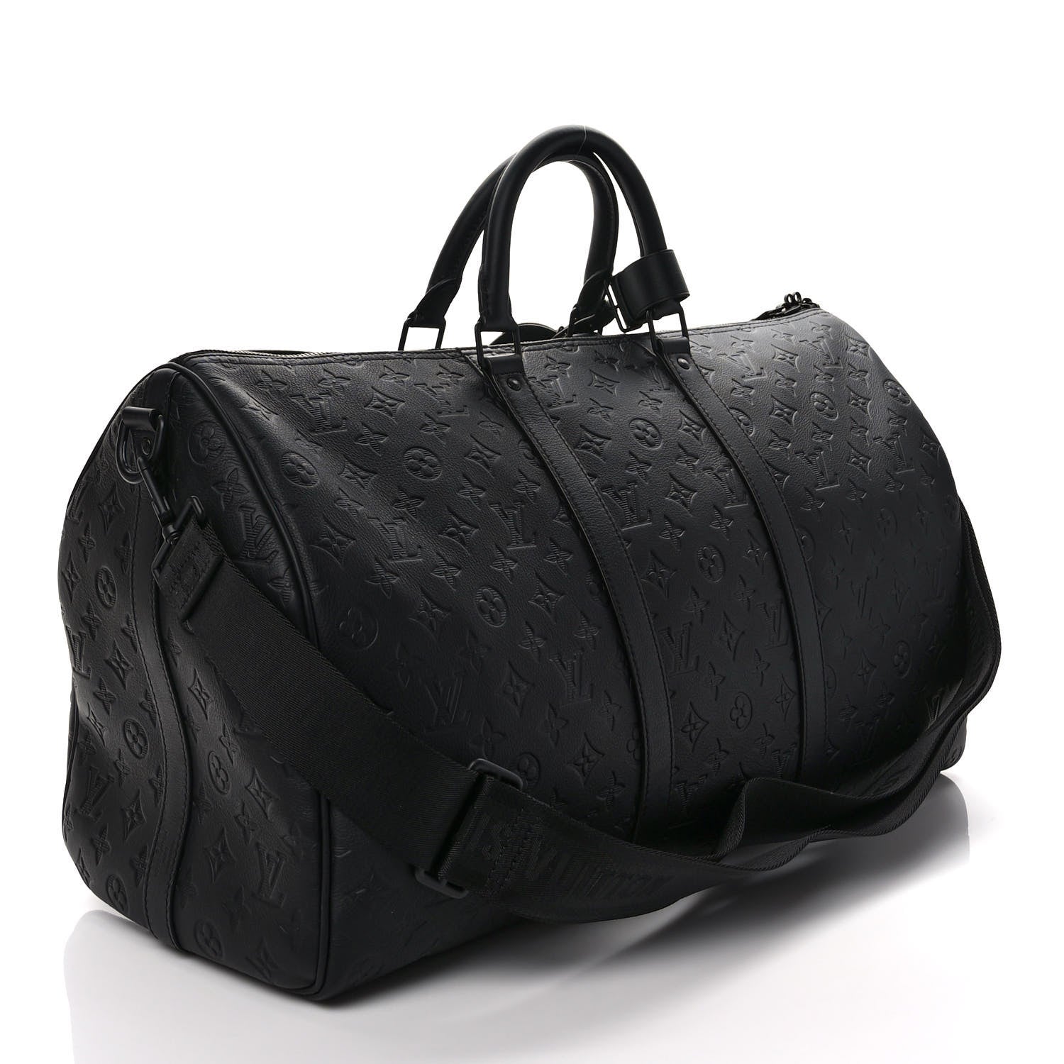 Louis Vuitton Calfskin Shadow Monogram Keepall Bandouliere 50 Black 3 of 10