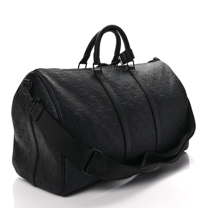 Louis Vuitton Calfskin Shadow Monogram Keepall Bandouliere 50 Black 3 of 10