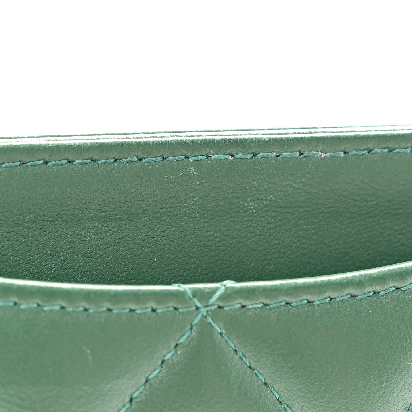 Lambskin Quilted Card Holder Green