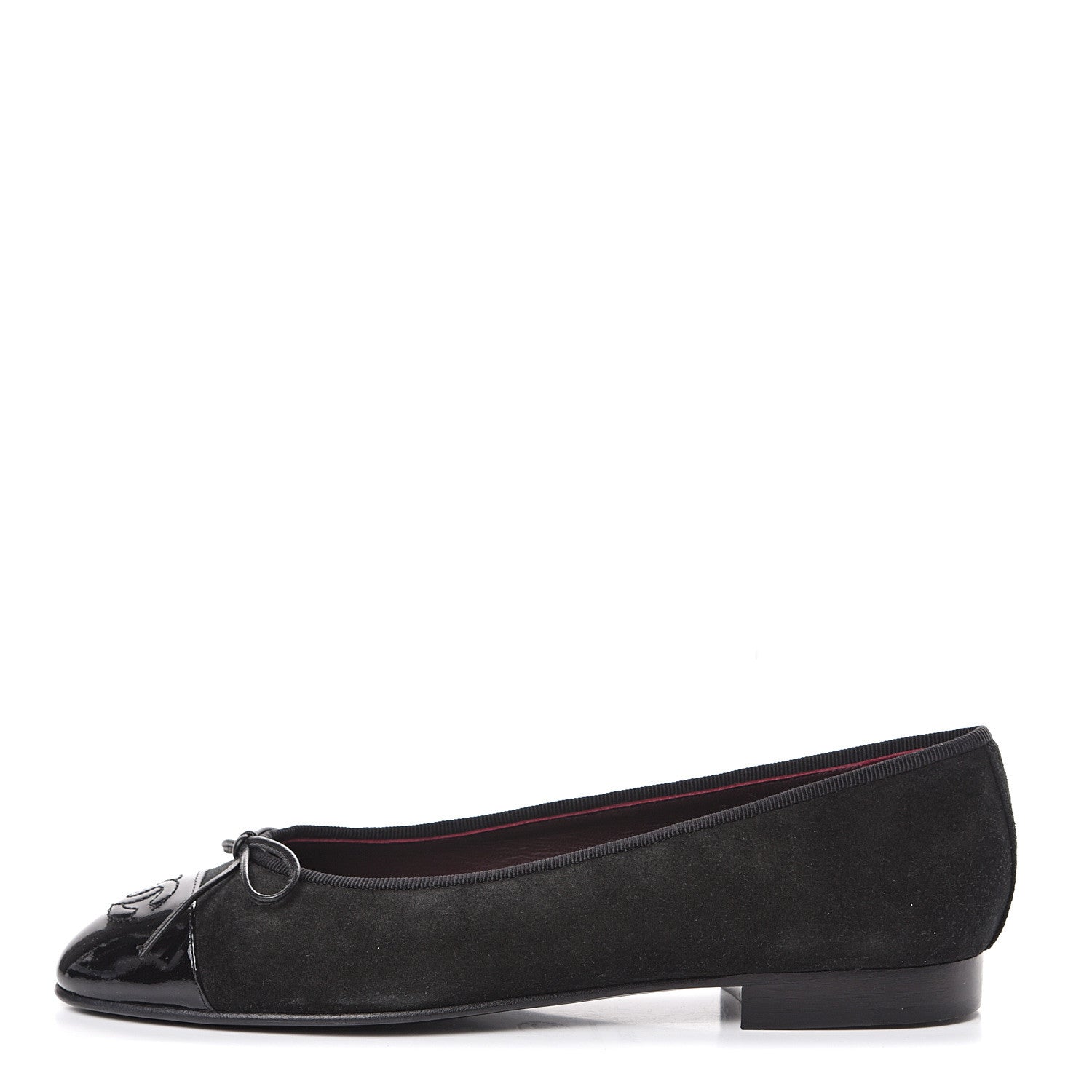 Chanel Suede Patent Cap Toe CC Ballerina Flats 36.5 Black 1 of 9