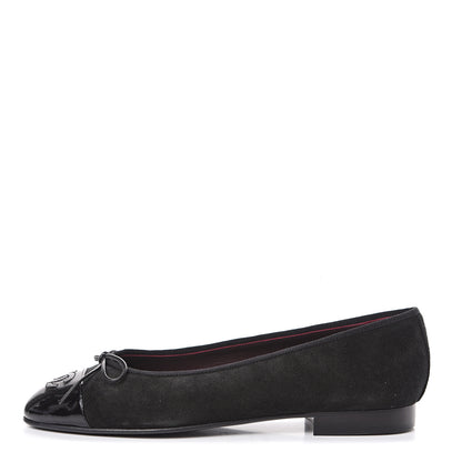 Chanel Suede Patent Cap Toe CC Ballerina Flats 36.5 Black 1 of 9