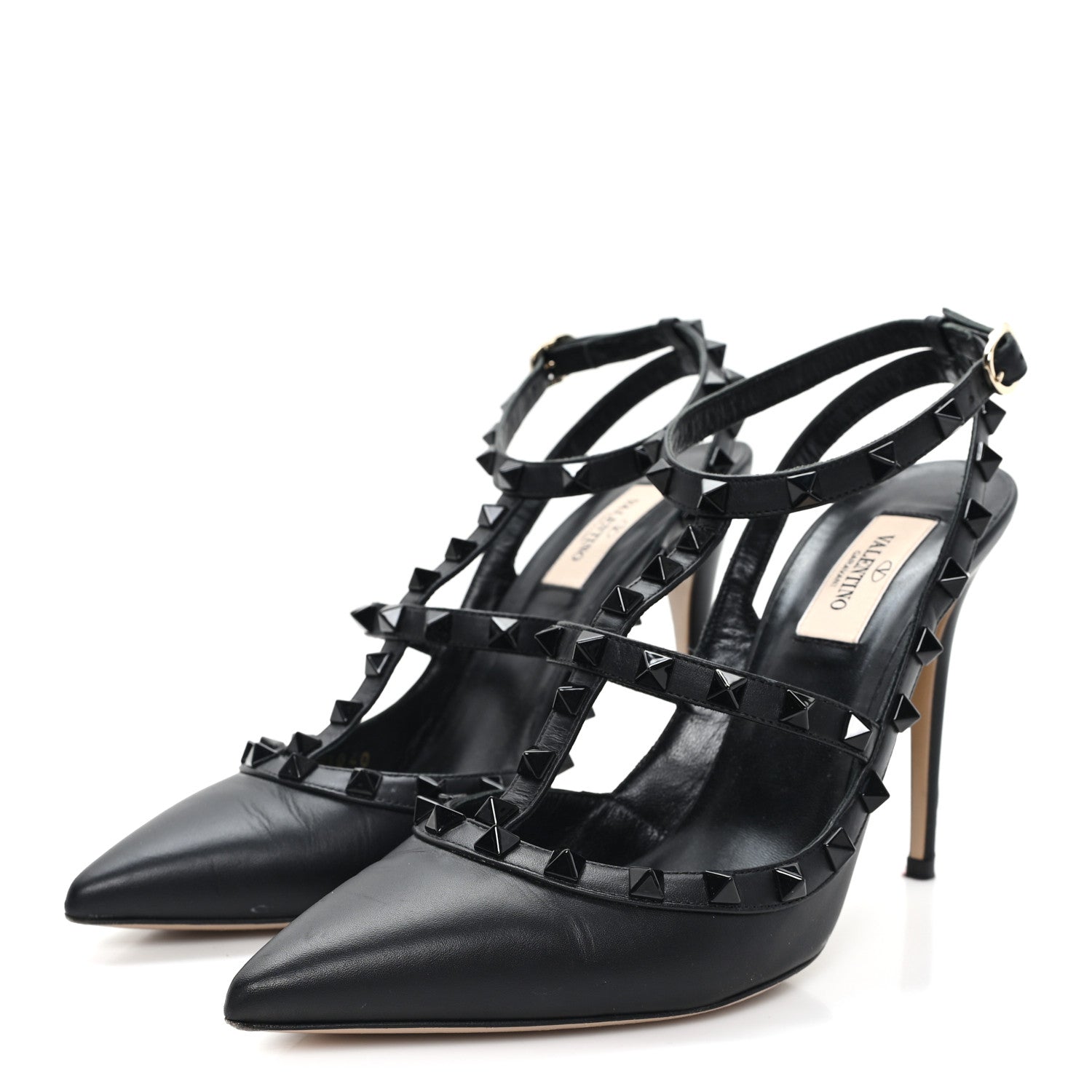 Valentino Garavani Calfskin Nappa Monochrome Rockstud Ankle Strap 100mm Pumps 40 Black 4 of 11