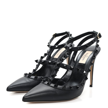 Valentino Garavani Calfskin Nappa Monochrome Rockstud Ankle Strap 100mm Pumps 40 Black 4 of 11