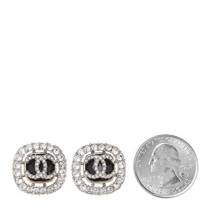 Chanel Resin Crystal CC Earrings Silver Black 2 of 5