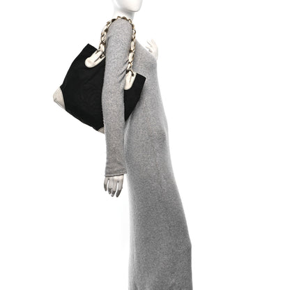 Chanel Canvas Calfskin CC Tote Black White 2 of 10