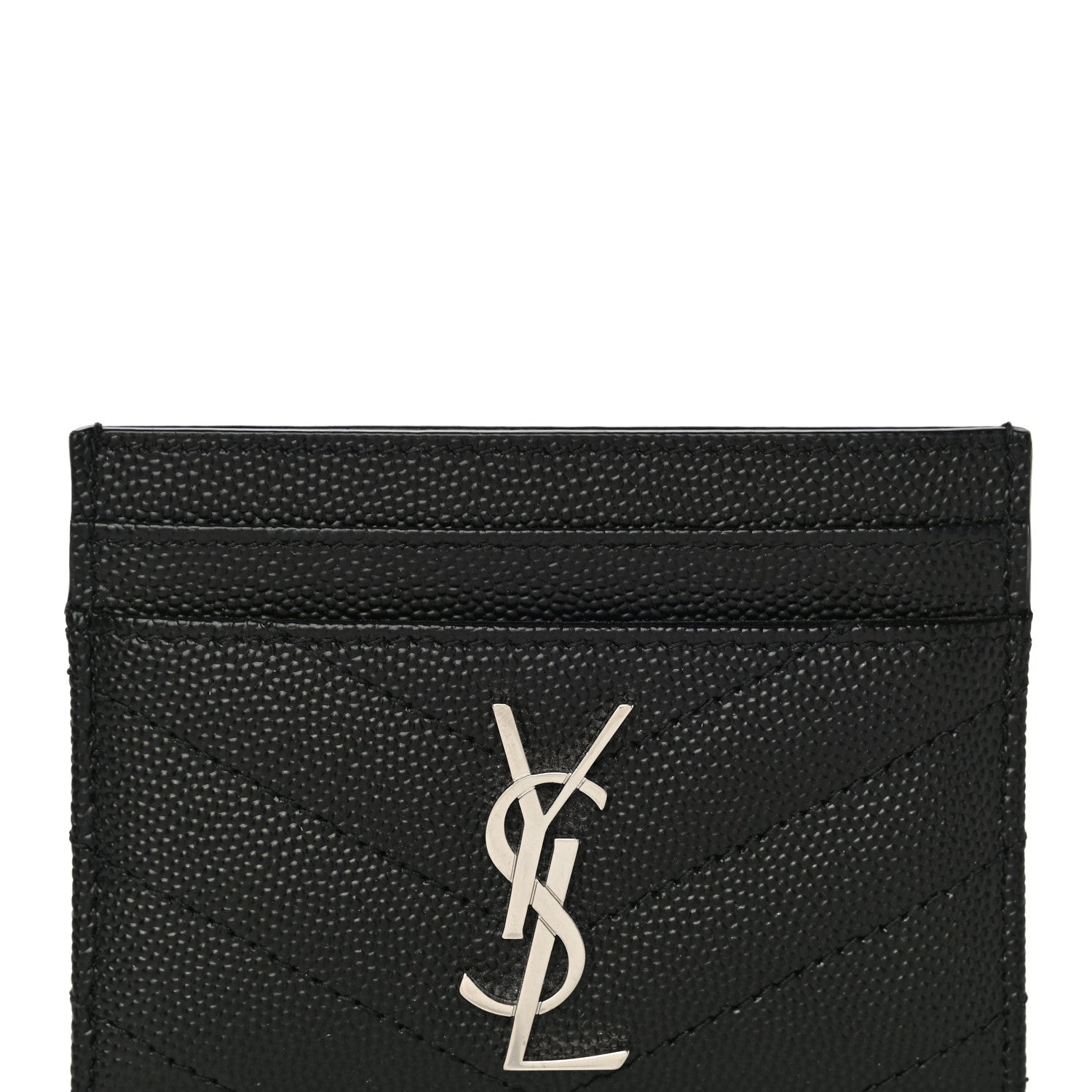 Saint Laurent Grain De Poudre Matelasse Chevron Monogram Credit Card Case Black 7 of 12