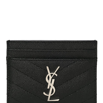 Saint Laurent Grain De Poudre Matelasse Chevron Monogram Credit Card Case Black 7 of 12