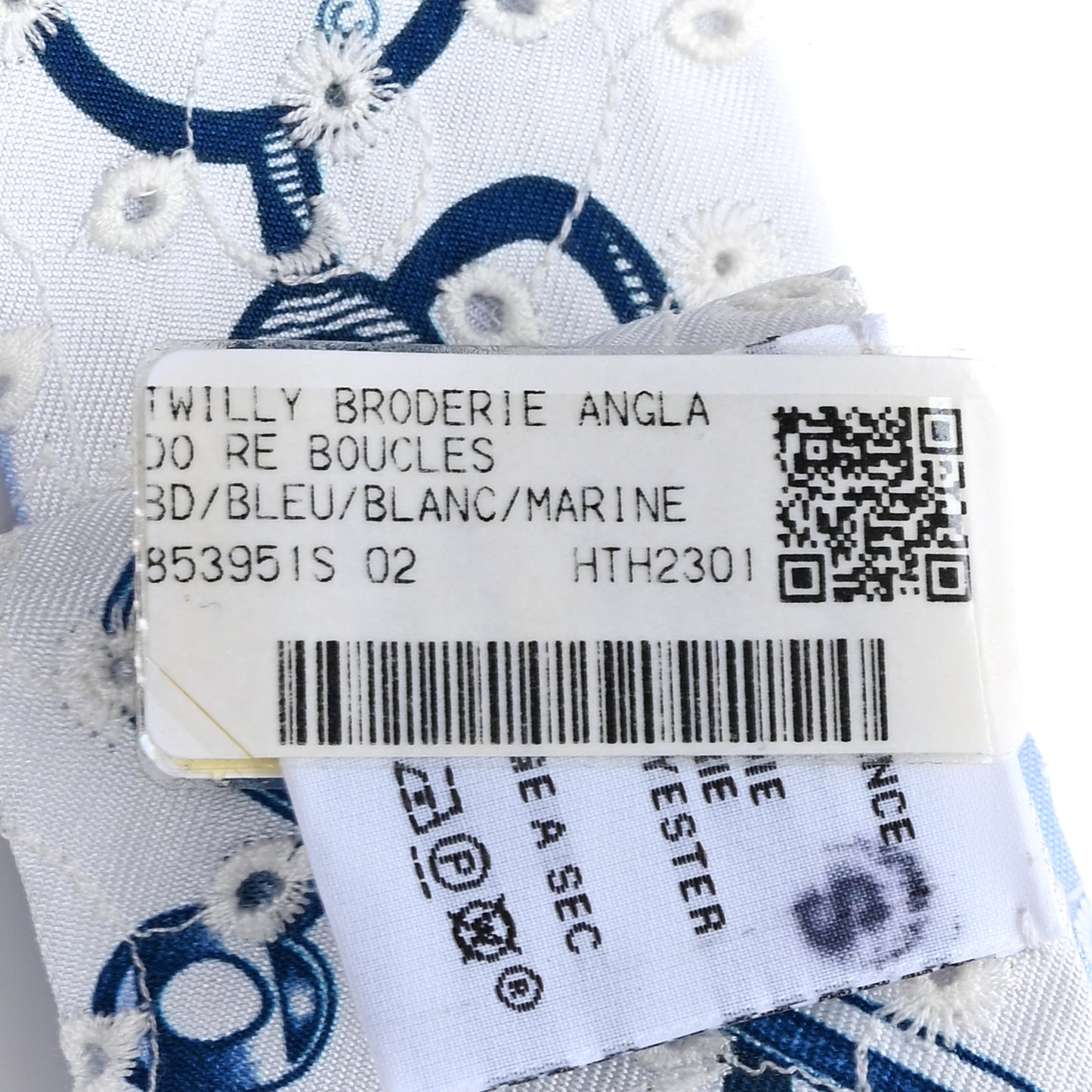 Silk Embroidered Do Re Boucles Broderie Anglaise Twilly Bleu White Marine