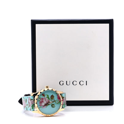 Gucci Stainless Steel Calfskin 38mm G-Timeless Floral Quartz Watch Blue 8 of 8