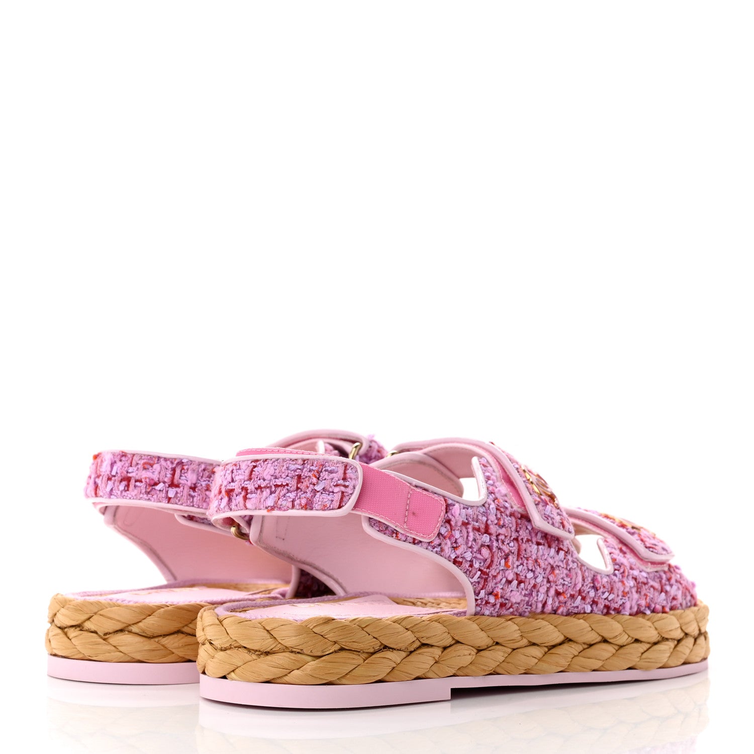 Chanel Tweed Patent Calfskin Velcro Dad Sandals 39 Light Purple Pink Red 4 of 9