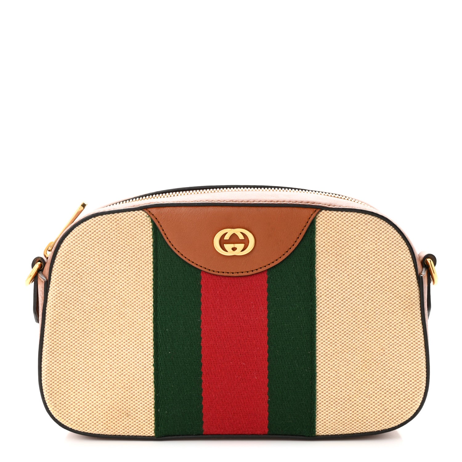Gucci Vintage Canvas Web Shoulder Bag Sand Cuir 1 of 10