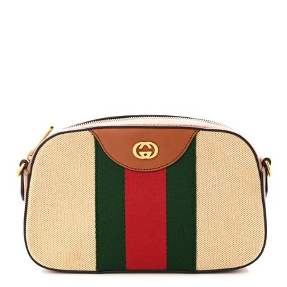 Gucci Vintage Canvas Web Shoulder Bag Sand Cuir 1 of 10