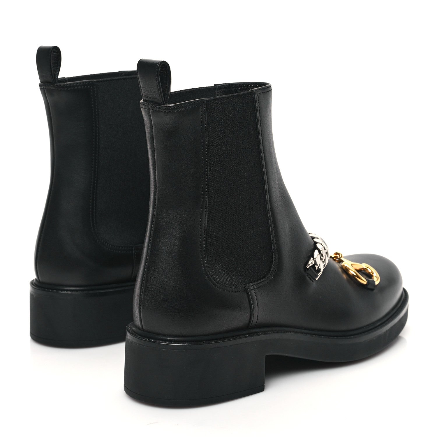 Gucci Flores Calfskin Horsebit Chain Ankle Boots 40.5 Black 4 of 9
