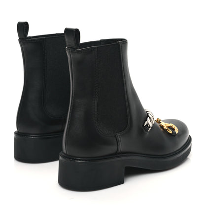 Gucci Flores Calfskin Horsebit Chain Ankle Boots 40.5 Black 4 of 9