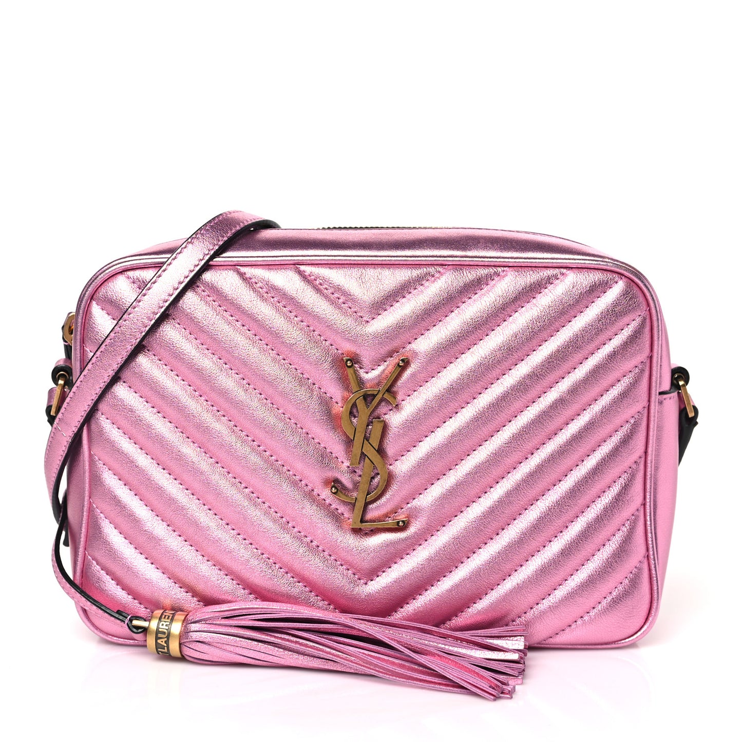 Metallic Calfskin Matelasse Monogram Lou Camera Bag Vegas Pink