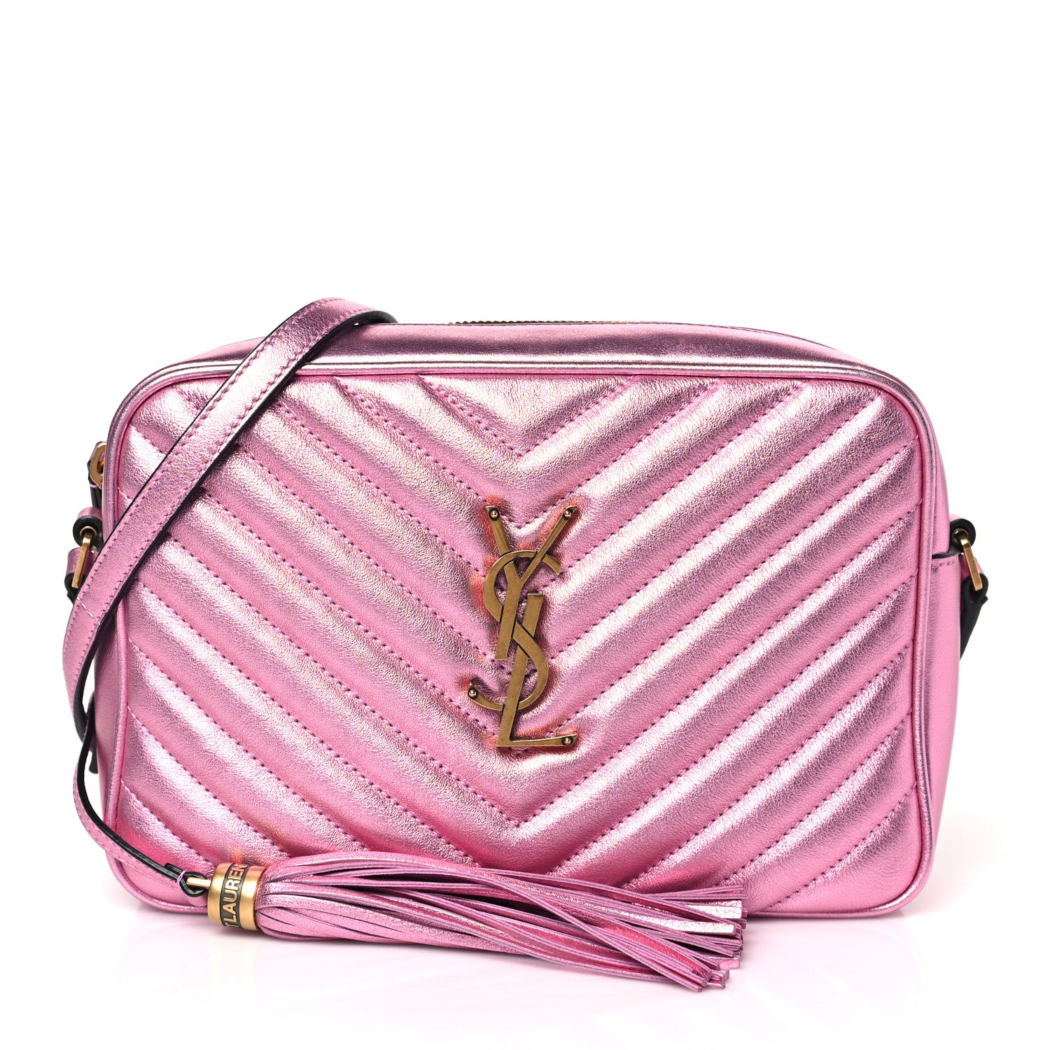 Saint Laurent Metallic Calfskin Matelasse Monogram Lou Camera Bag Vegas Pink 1 of 9