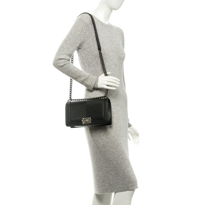 Chanel Calfskin Chevron Medium Boy Flap Black 2 of 8