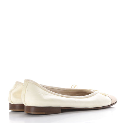 Chanel Calfskin Cap Toe CC Ballerina Flats 38 Beige Gold 4 of 9