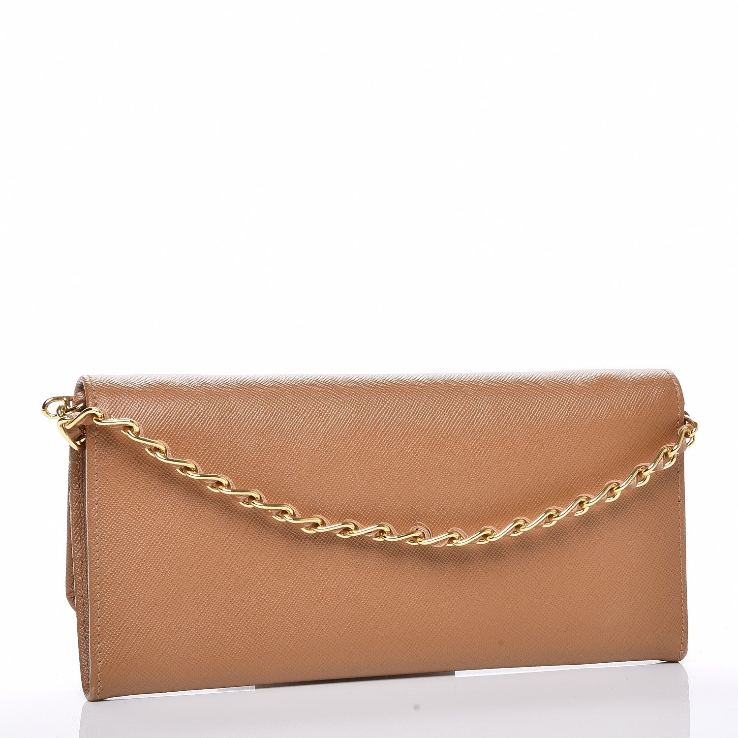 Prada Saffiano Metal Chain Wallet Caramel 3 of 7