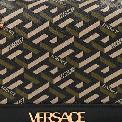 Versace Coated Canvas La Greca Signature Top Handle Bag Black Khaki 7 of 9