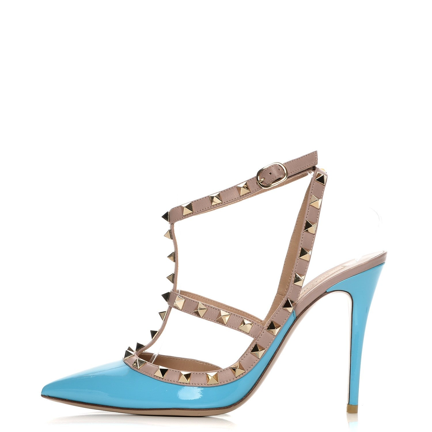 Valentino Garavani Patent Rockstud Ankle Strap 100mm Pumps 39.5 Parrot Poudre 1 of 7
