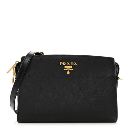 Prada Saffiano City Calfskin Esplanade Crossbody Bag Black 1 of 9
