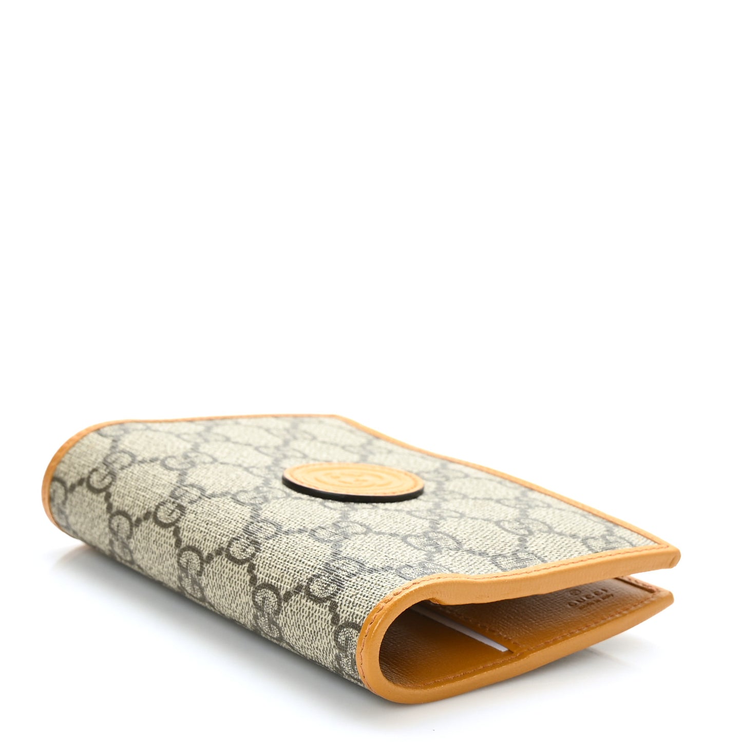 GG Supreme Monogram Textured Calfskin Retro Interlocking G Passport Case Beige Yellow