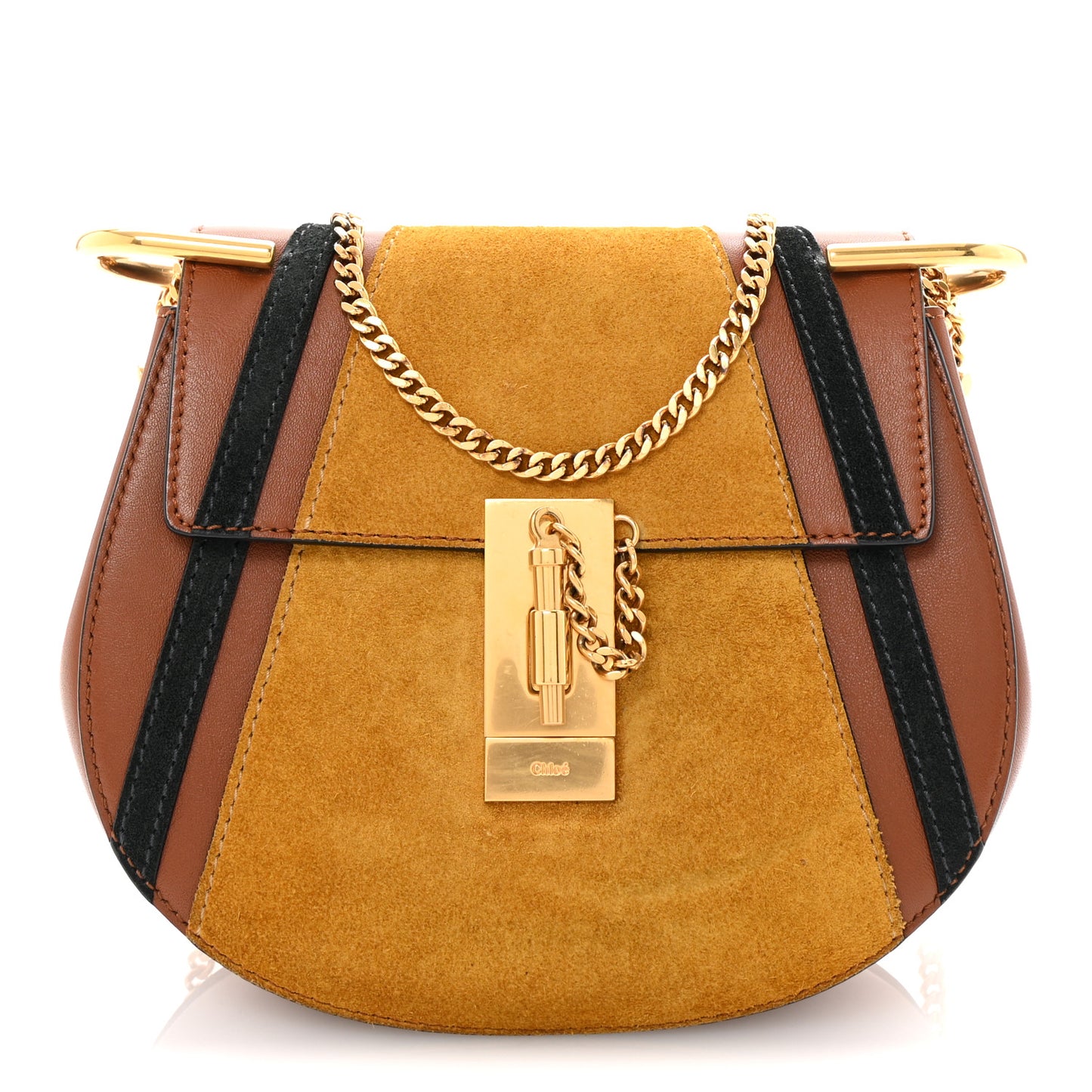 Suede Calfskin Patchwork Mini Drew Shoulder Bag Tobacco