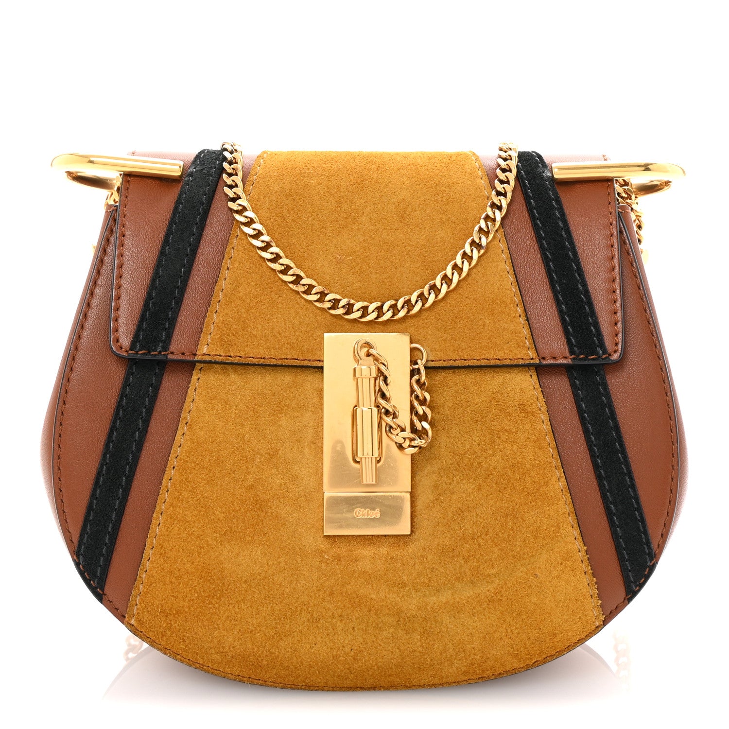 Chloe Suede Calfskin Patchwork Mini Drew Shoulder Bag Tobacco 1 of 10