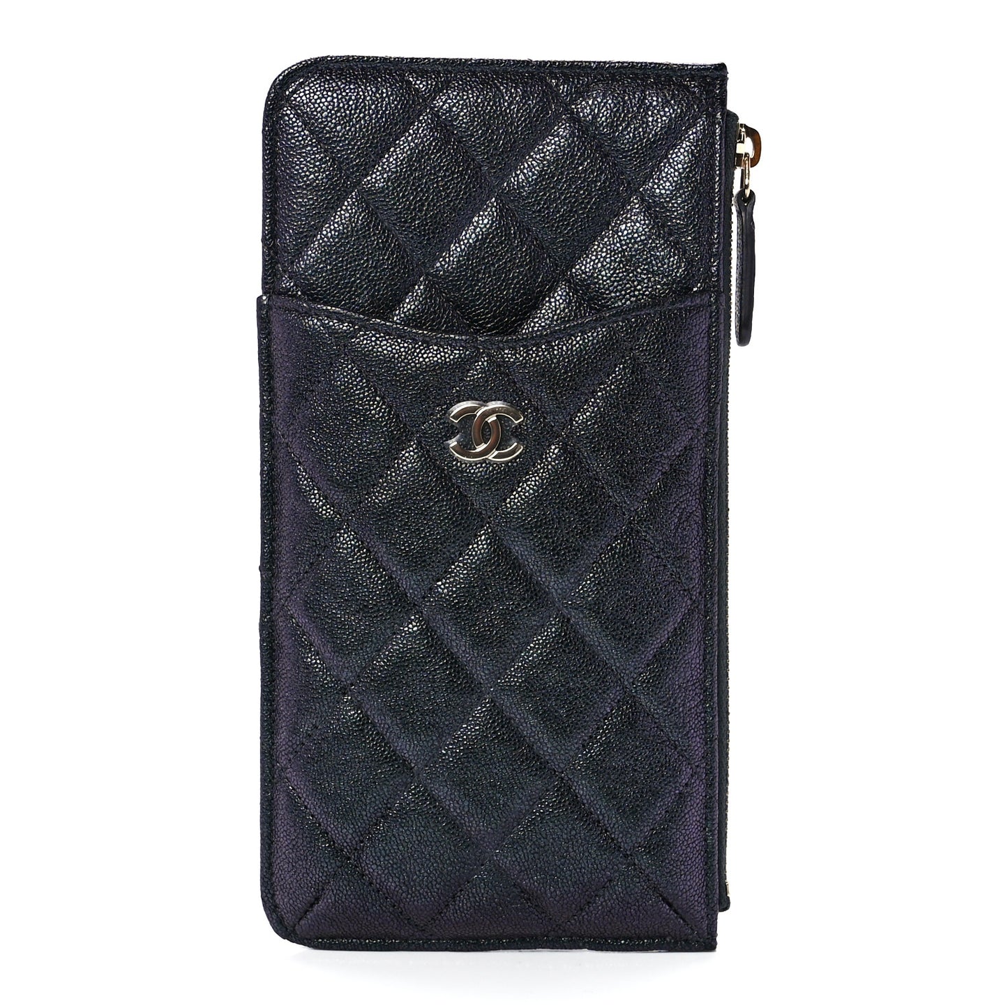 Iridescent Caviar Quilted Classic iPhone Pouch Black